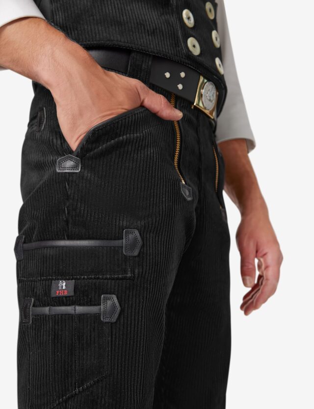 FHB original, EGON Zunfthose Trenkercord Dreidraht m. Echtleder