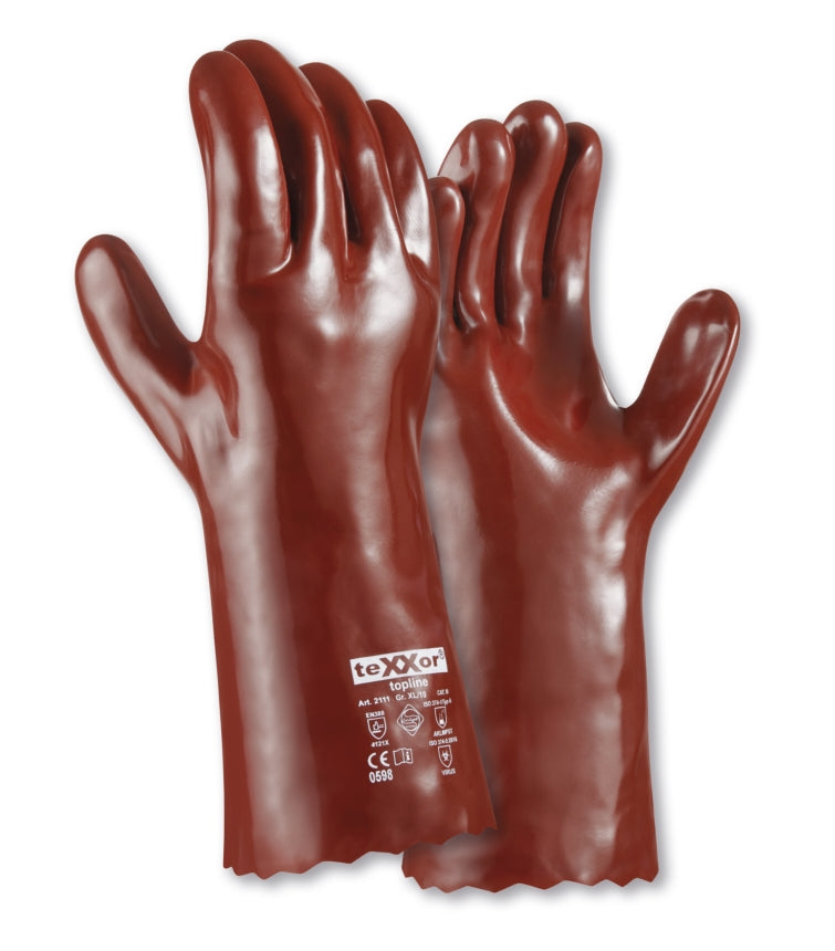 teXXor® topline Chemikalienschutz-Handschuhe PVC ROTBRAUN 12Paar