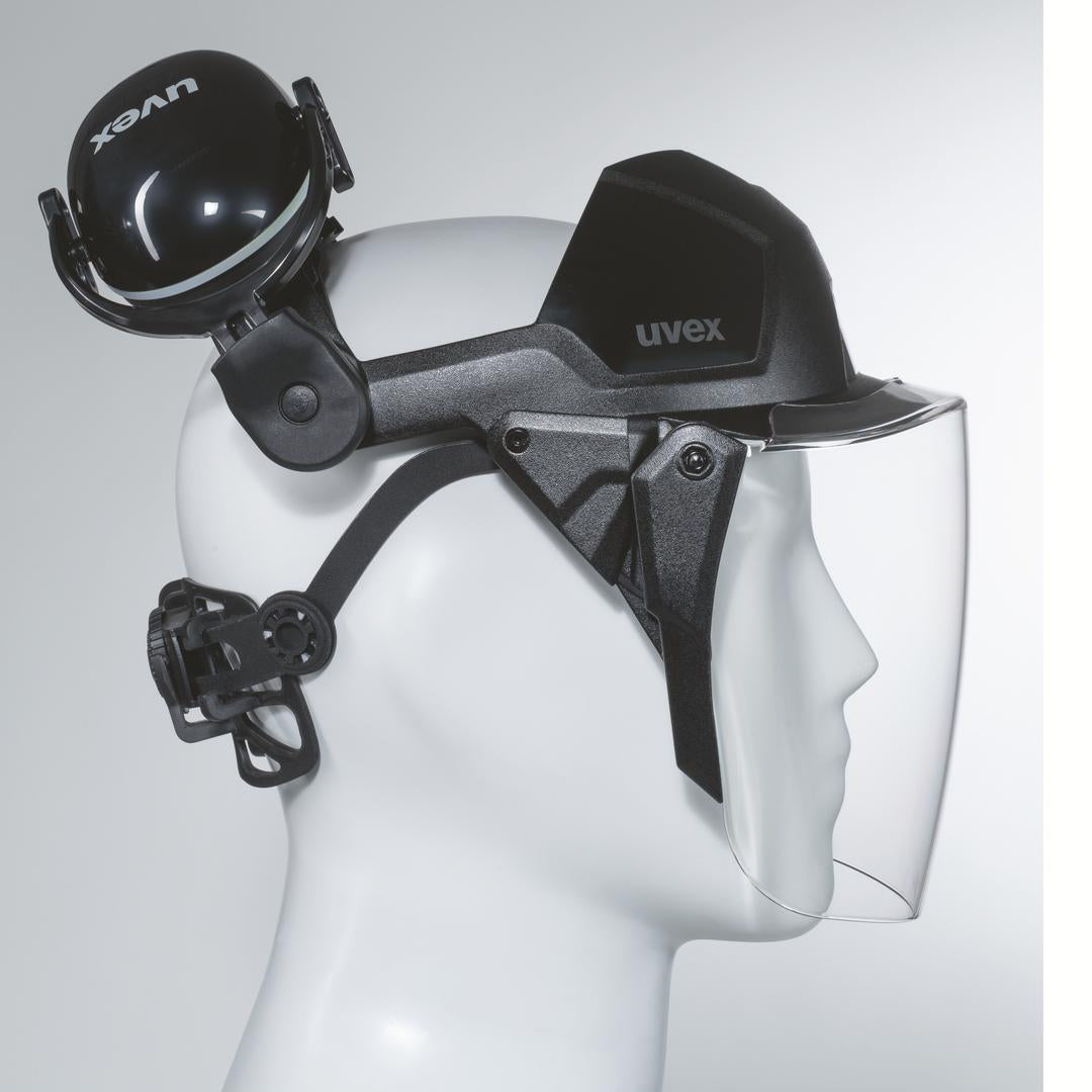 uvex pheos faceguard Visier innen beschlagfrei, außen extrem kratzfest & chemikalienbeständig mit Kapselgehörschutz K1P - MR NLF