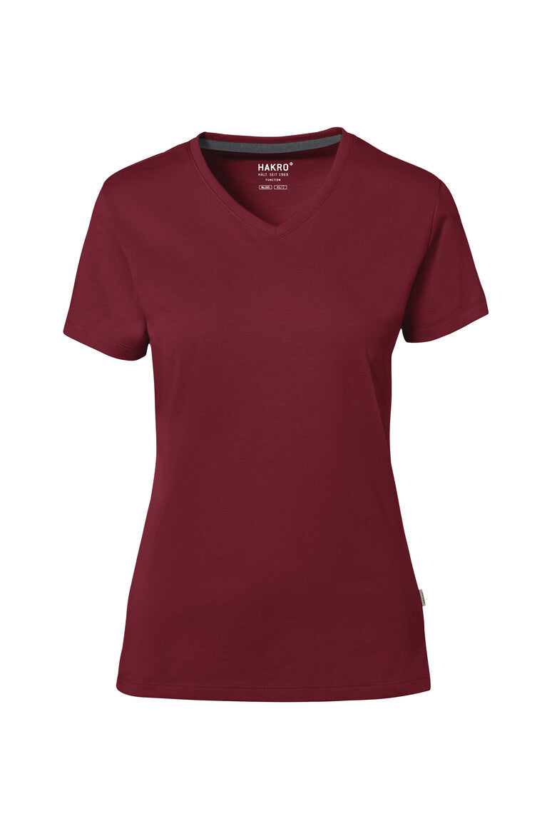 HAKRO COTTON TEC® Damen V-Shirt - weinrot