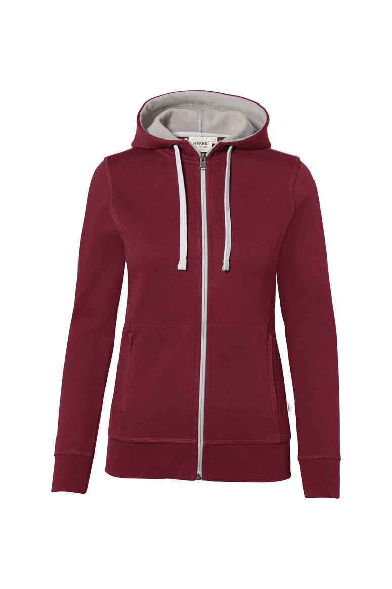 HAKRO Damen Kapuzenjacke Bonded ECO - weinrot/silber