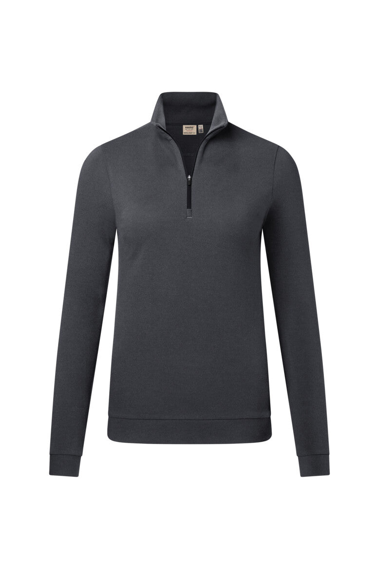 HAKRO Damen Zip-Longsleeve Piqué MIKRALINAR® ECO - karbongrau