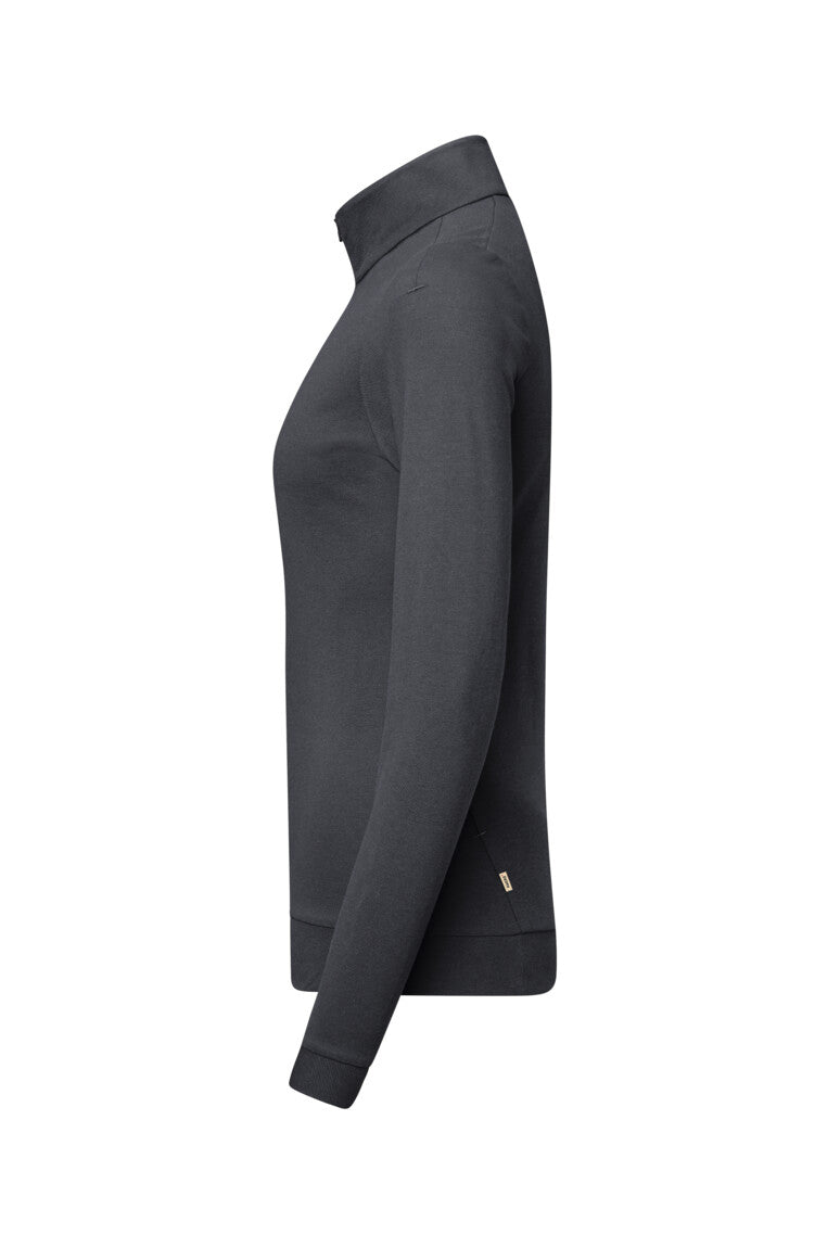HAKRO Damen Zip-Longsleeve Piqué MIKRALINAR® ECO - karbongrau