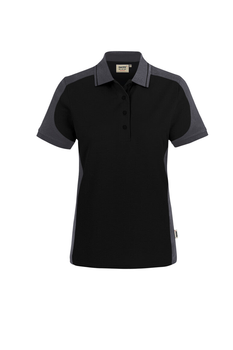 HAKRO Damen Poloshirt Contrast MIKRALINAR® ECO - schwarz/karbongrau
