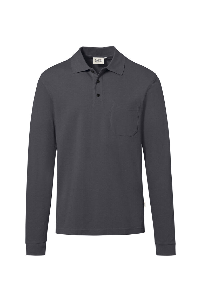 HAKRO Pocket-Longsleeve-Polo MIKRALINAR® ECO - karbongrau