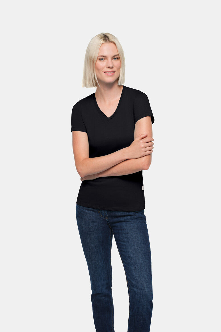 HAKRO Damen V-Shirt Classic - schwarz