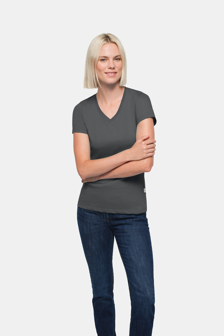HAKRO Damen V-Shirt Classic - anthrazit