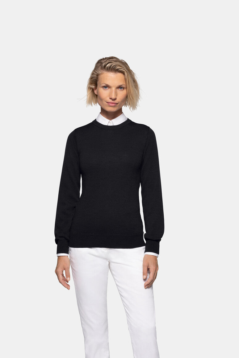 HAKRO Damen Pullover Merino-Wolle - schwarz