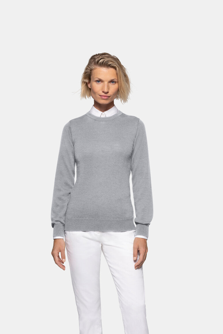 HAKRO Damen Pullover Merino-Wolle - grau meliert