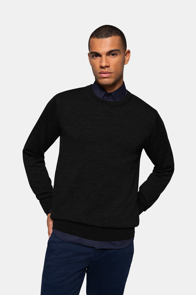 HAKRO Pullover Merino-Wolle - schwarz