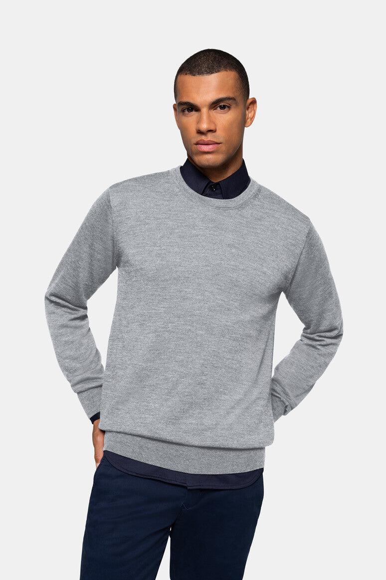 HAKRO Pullover Merino-Wolle - grau meliert
