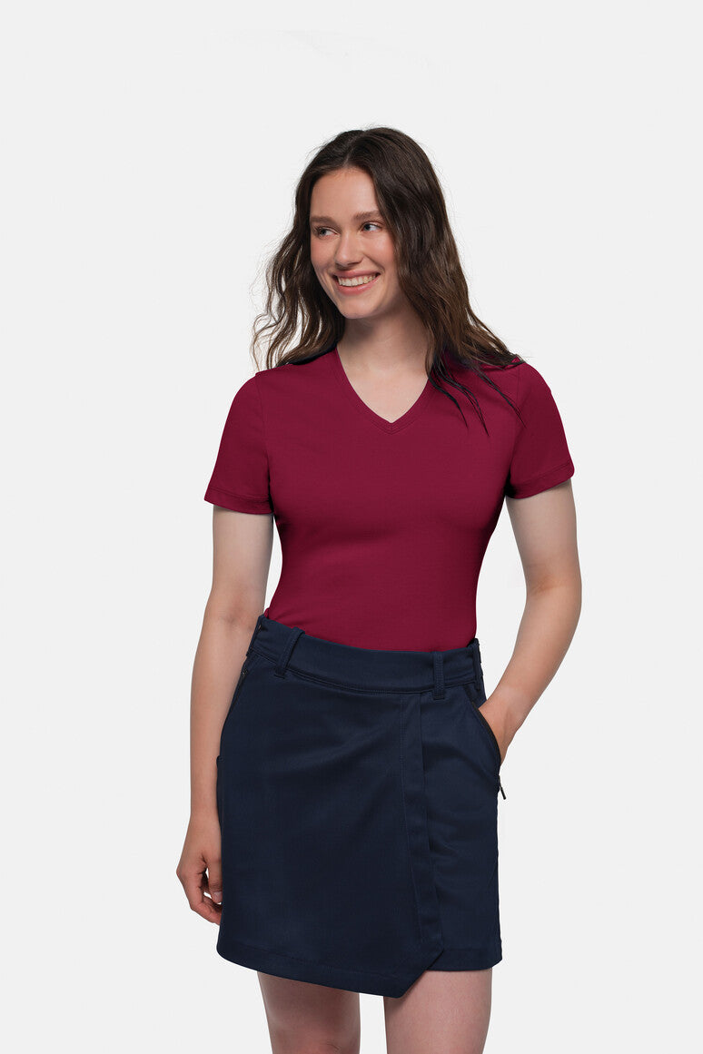 HAKRO COTTON TEC® Damen V-Shirt - weinrot