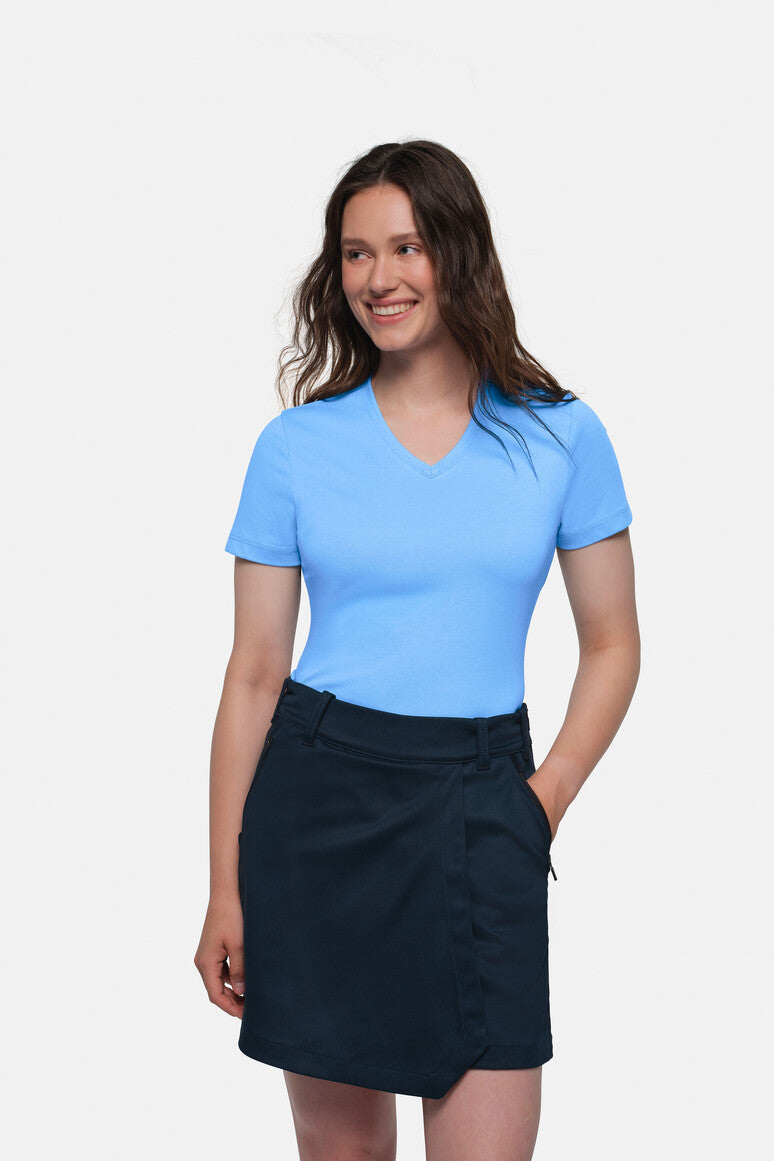 HAKRO COTTON TEC® Damen V-Shirt - malibublau