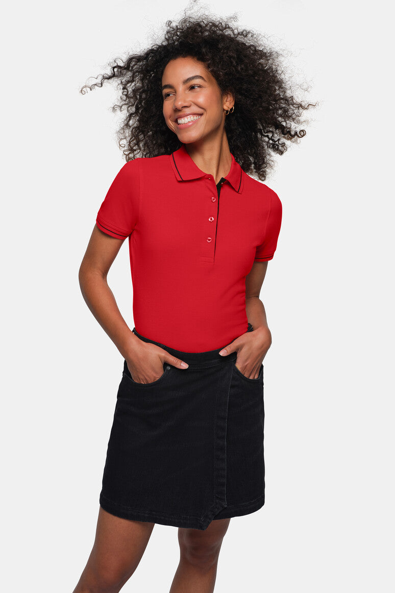 HAKRO Damen Poloshirt Casual - rot/schwarz