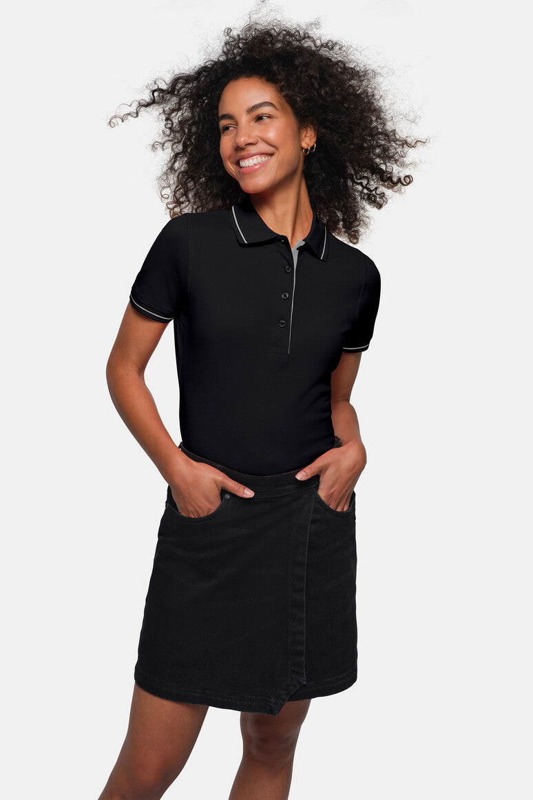 HAKRO Damen Poloshirt Casual - schwarz/silber