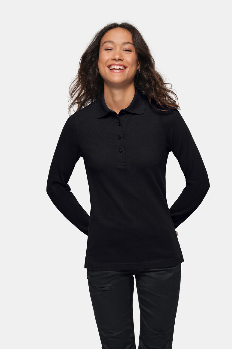 HAKRO Damen Longsleeve-Poloshirt MIKRALINAR® - schwarz