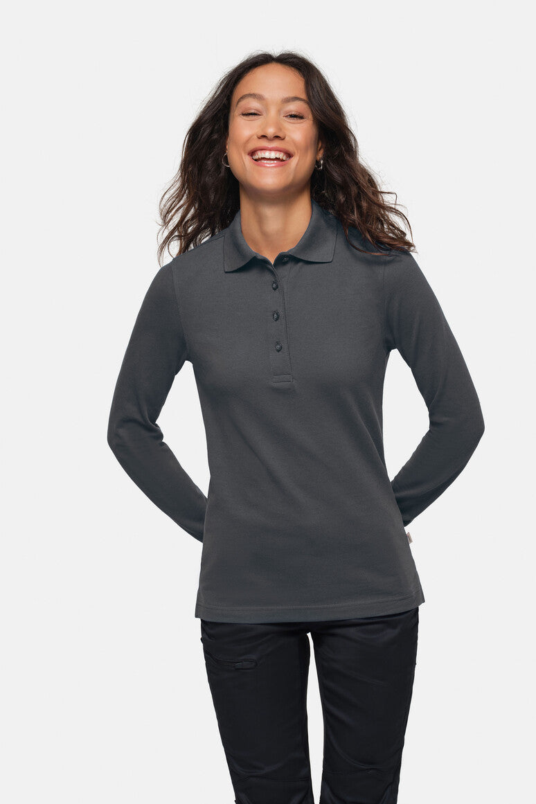 HAKRO Damen Longsleeve-Poloshirt MIKRALINAR® - anthrazit
