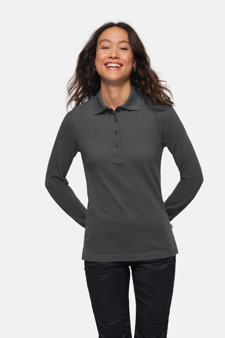 HAKRO Damen Longsleeve-Poloshirt MIKRALINAR® - karbongrau