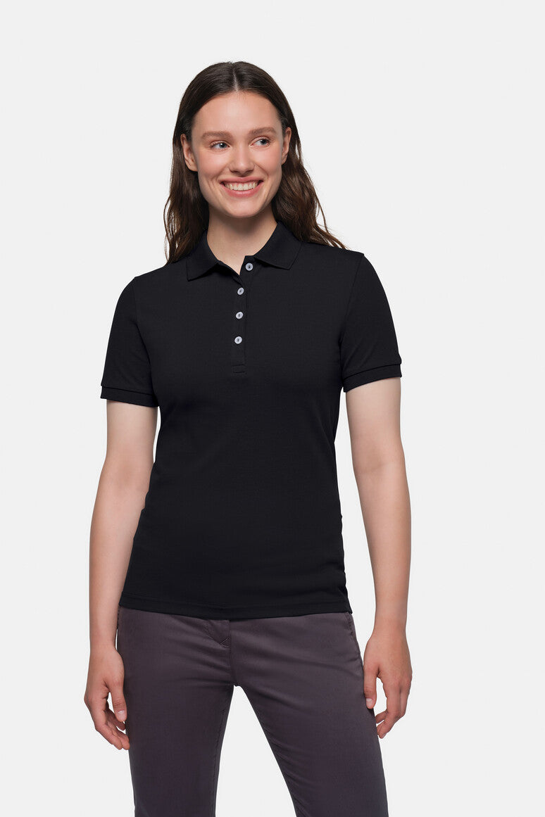 HAKRO Damen Poloshirt Stretch - schwarz