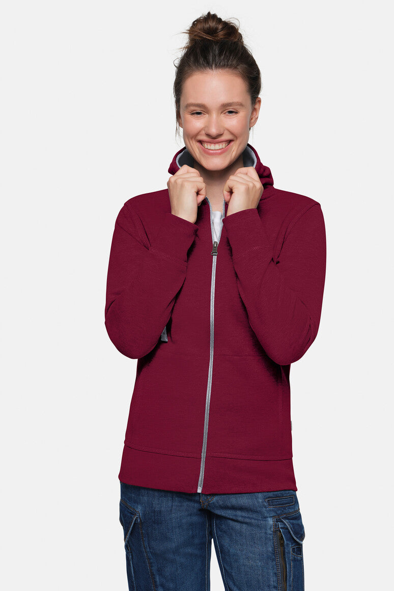 HAKRO Damen Kapuzenjacke Bonded ECO - weinrot/silber