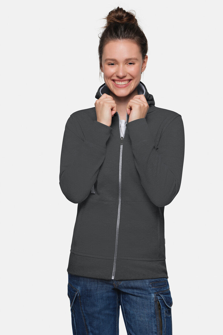 HAKRO Damen Kapuzenjacke Bonded ECO - karbongrau/silber