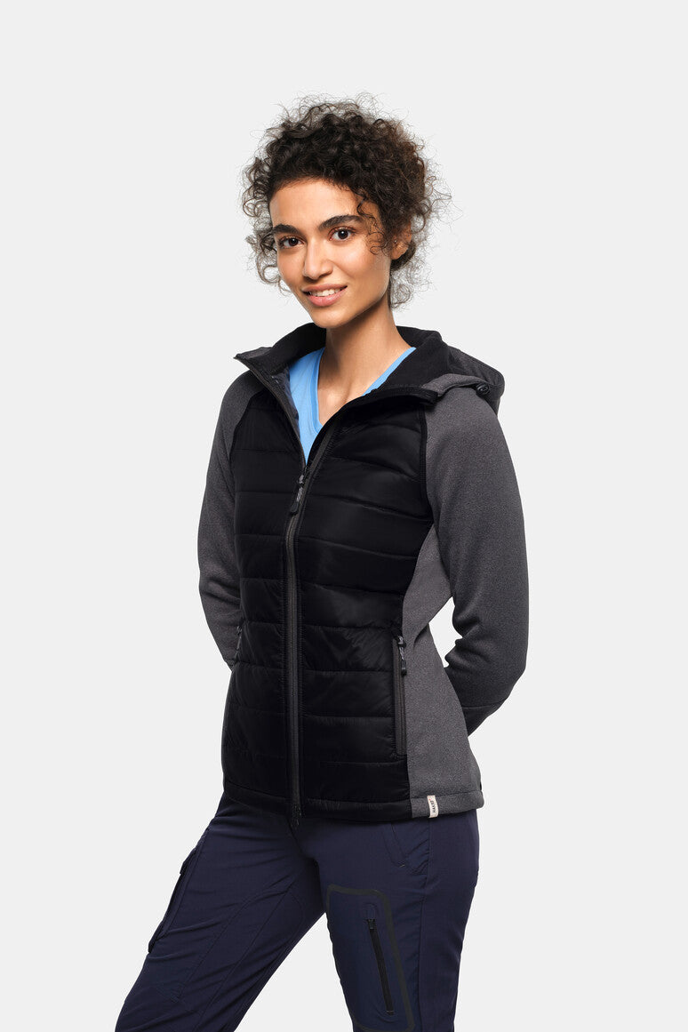 HAKRO Damen Kapuzen-Hybridjacke Contrast - schwarz