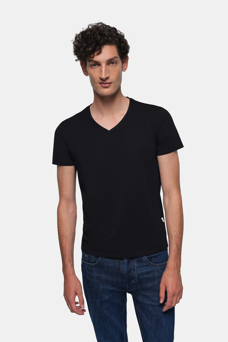 HAKRO V-Shirt Stretch - schwarz