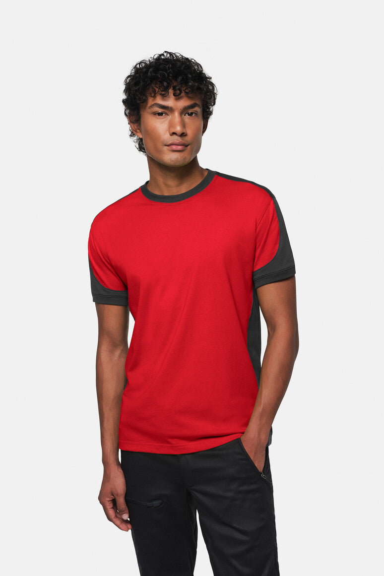 HAKRO T-Shirt Contrast MIKRALINAR® - rot/anthrazit