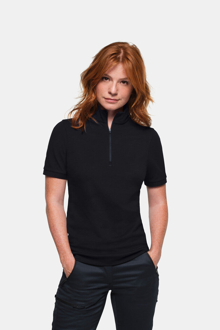 HAKRO Damen Zip-Shirt Piqué MIKRALINAR® ECO - schwarz