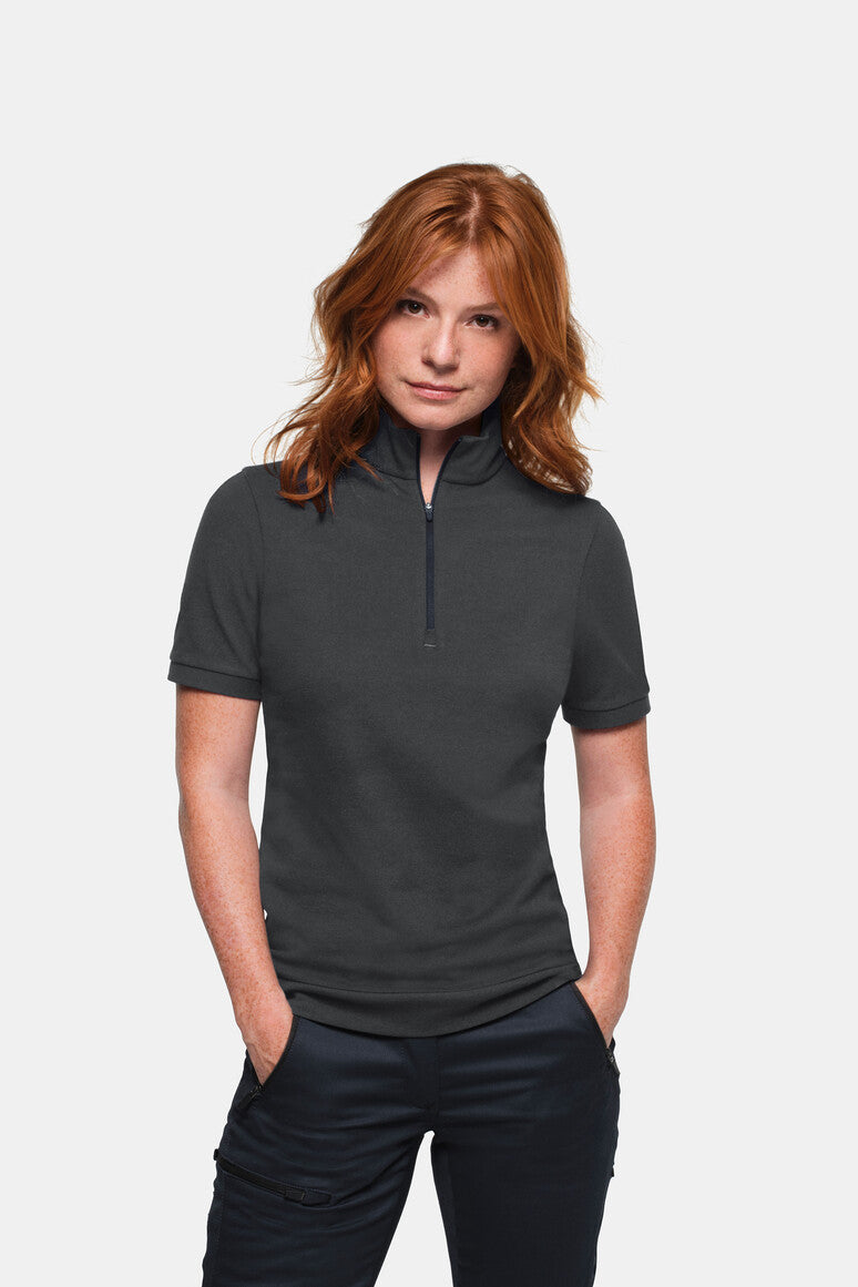 HAKRO Damen Zip-Shirt Piqué MIKRALINAR® ECO - karbongrau
