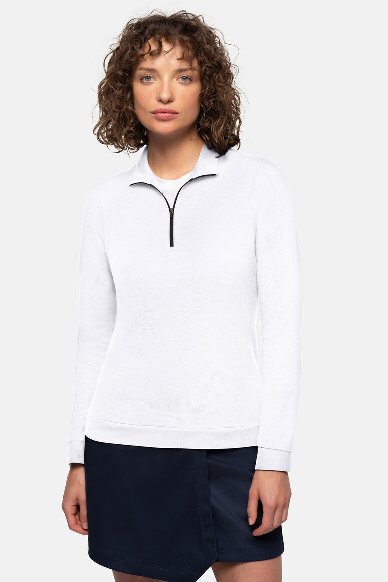 HAKRO Damen Zip-Longsleeve Piqué MIKRALINAR® ECO - weiß