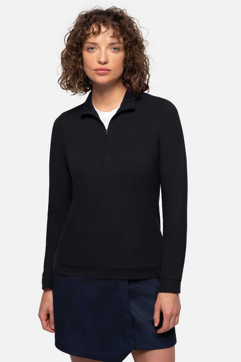 HAKRO Damen Zip-Longsleeve Piqué MIKRALINAR® ECO - schwarz