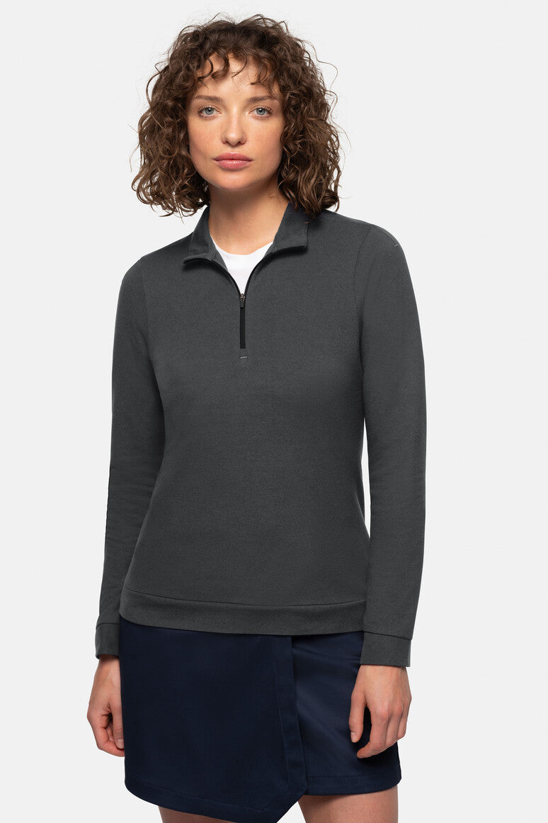 HAKRO Damen Zip-Longsleeve Piqué MIKRALINAR® ECO - karbongrau