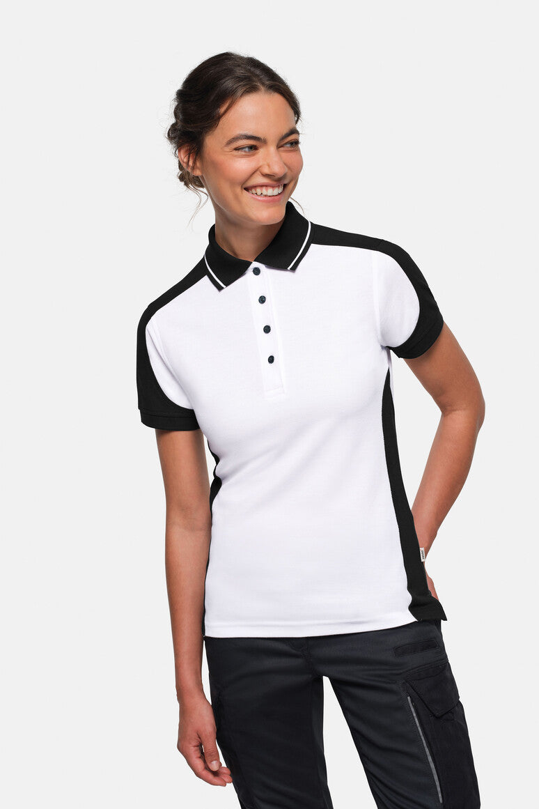 HAKRO Damen Poloshirt Contrast MIKRALINAR® ECO - weiß/schwarz