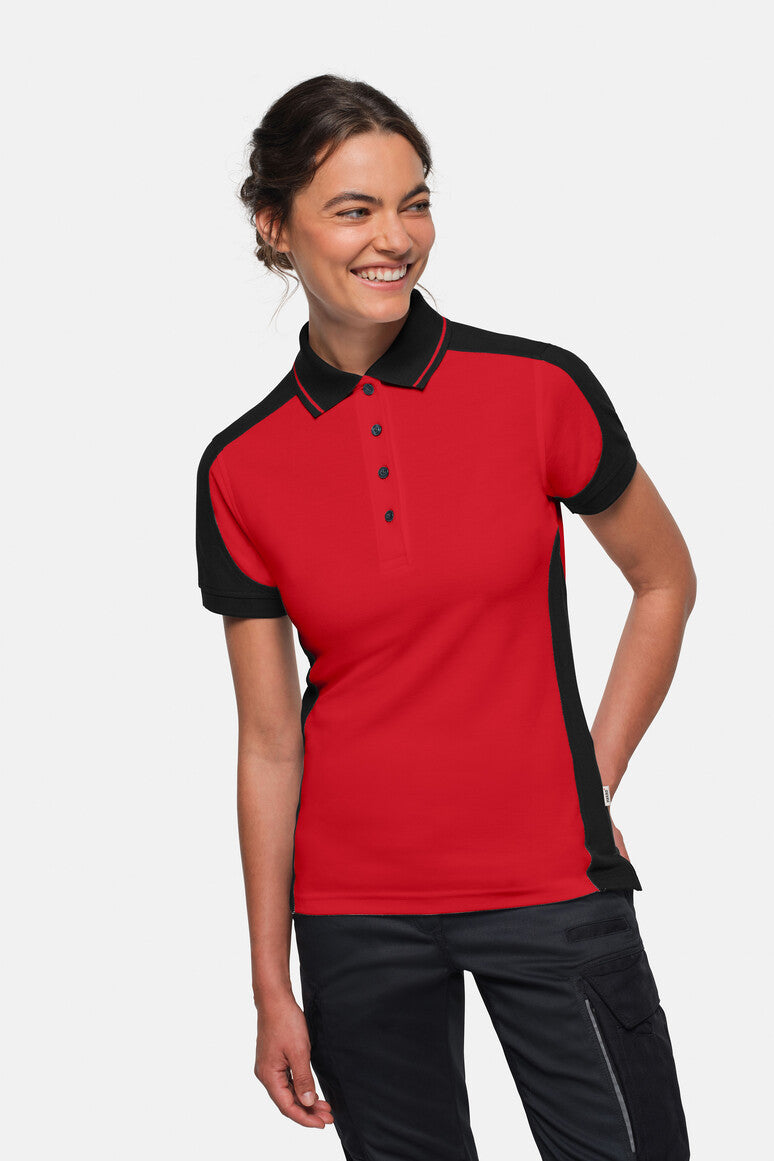HAKRO Damen Poloshirt Contrast MIKRALINAR® ECO - rot/schwarz