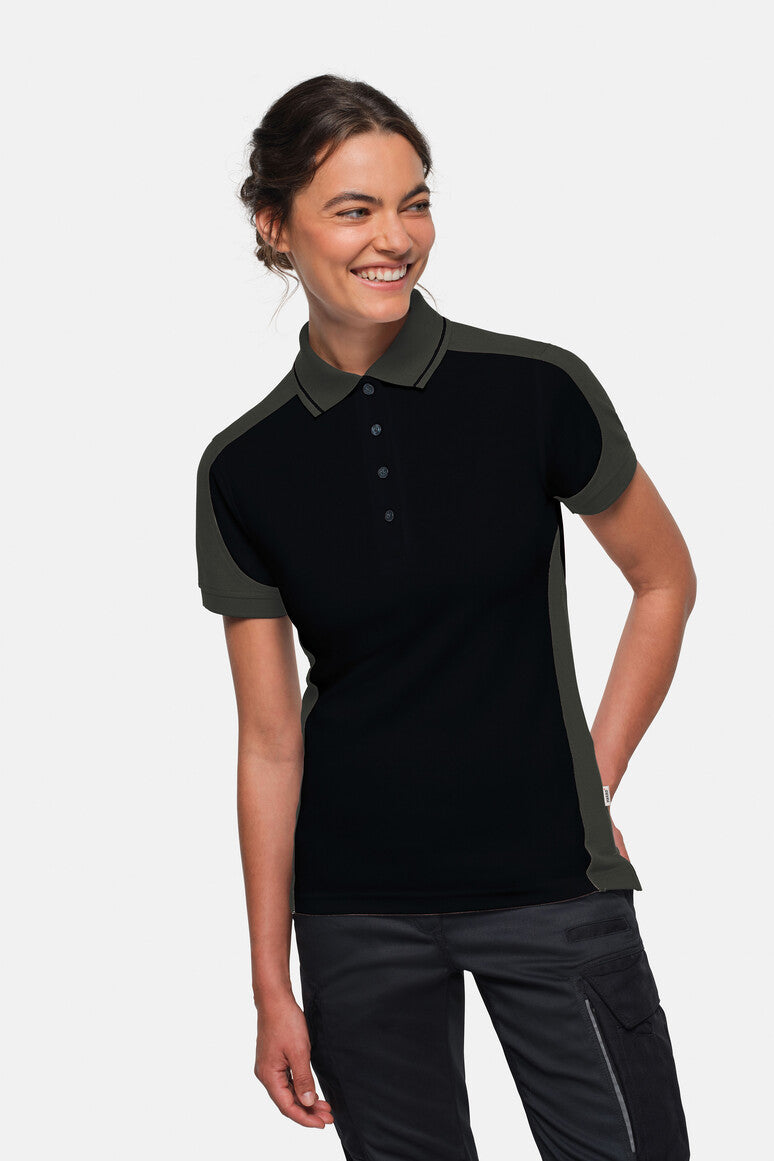 HAKRO Damen Poloshirt Contrast MIKRALINAR® ECO - schwarz/karbongrau