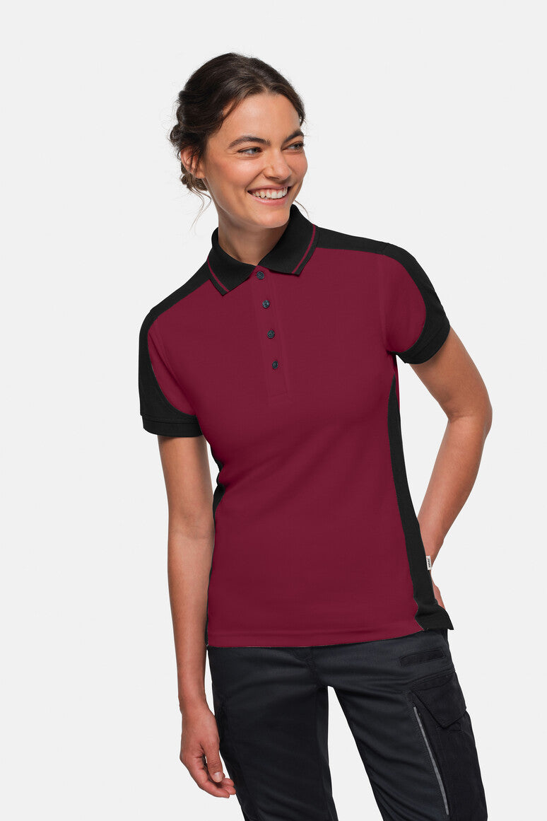 HAKRO Damen Poloshirt Contrast MIKRALINAR® ECO - weinrot/schwarz