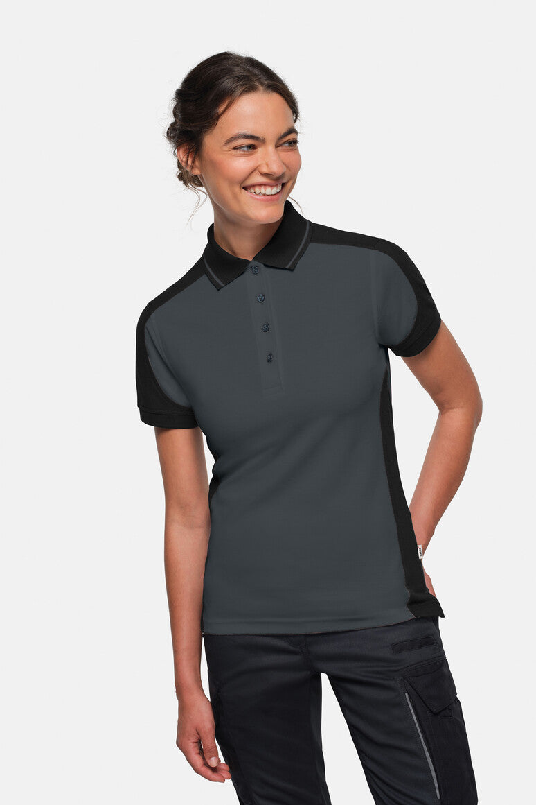 HAKRO Damen Poloshirt Contrast MIKRALINAR® ECO - anthrazit/schwarz