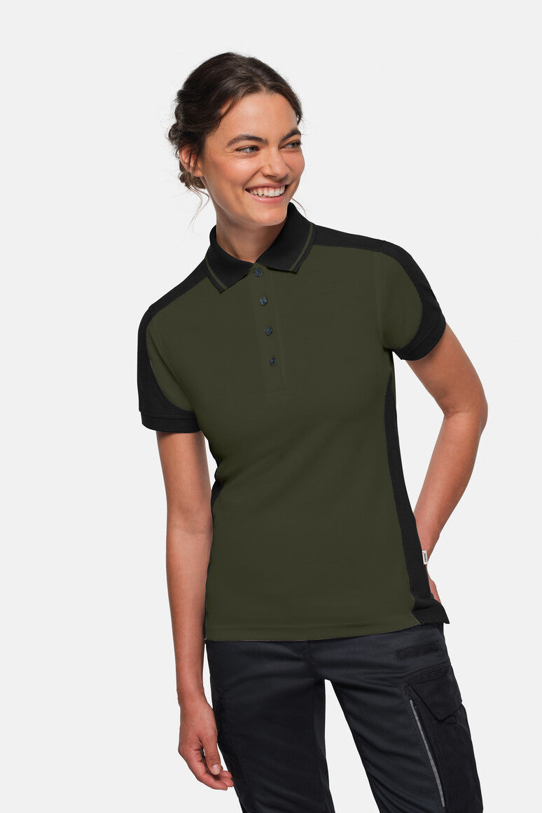 HAKRO Damen Poloshirt Contrast MIKRALINAR® ECO - olive/schwarz