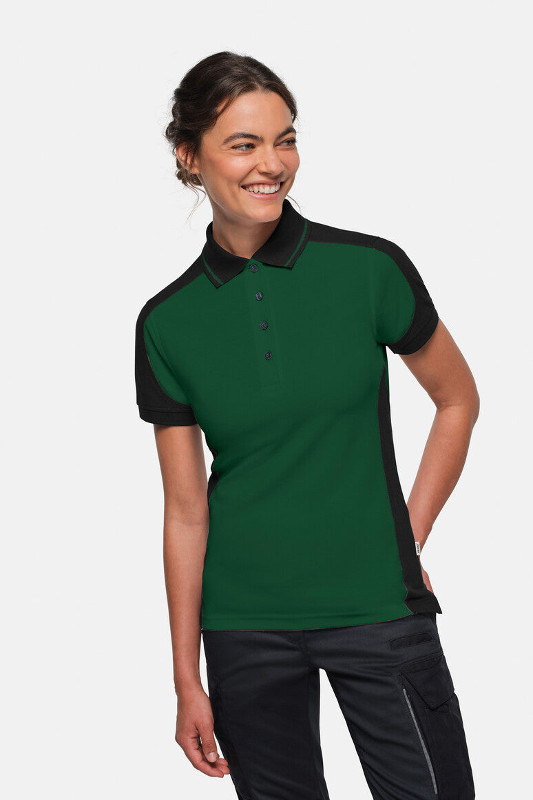 HAKRO Damen Poloshirt Contrast MIKRALINAR® ECO - tanne/schwarz