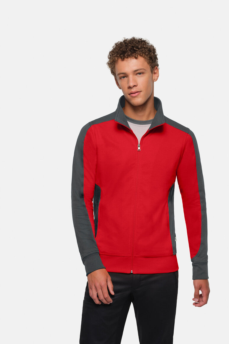 HAKRO Sweatjacke Contrast MIKRALINAR® - rot/anthrazit