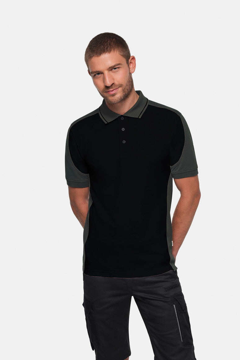 HAKRO Poloshirt Contrast  MIKRALINAR® ECO - schwarz/karbongrau