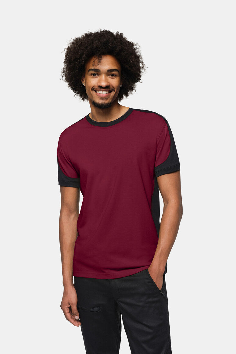 HAKRO T-Shirt Contrast MIKRALINAR® ECO - weinrot/schwarz