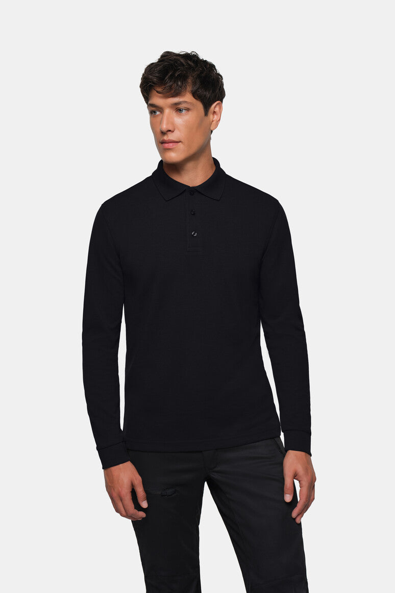 HAKRO Longsleeve-Poloshirt MIKRALINAR® - schwarz