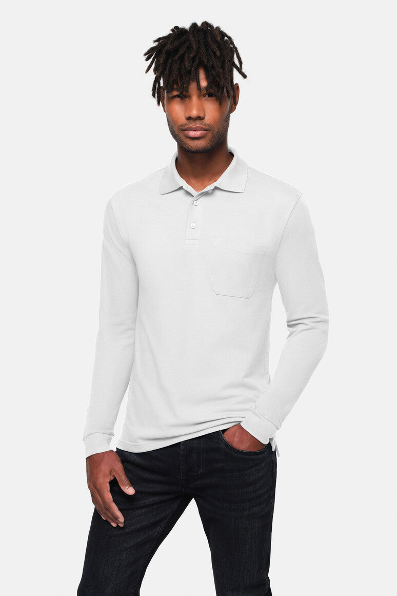HAKRO Pocket-Longsleeve-Polo MIKRALINAR® ECO - weiß