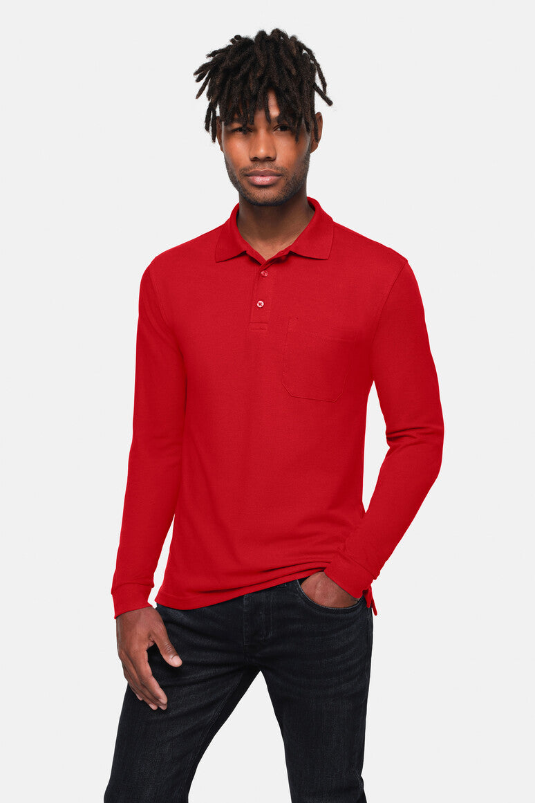 HAKRO Pocket-Longsleeve-Polo MIKRALINAR® ECO - rot
