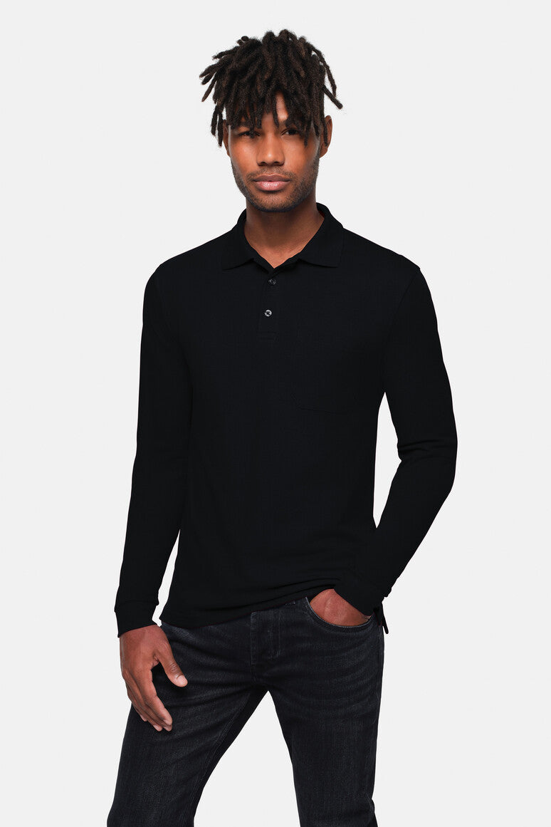 HAKRO Pocket-Longsleeve-Polo MIKRALINAR® ECO - schwarz