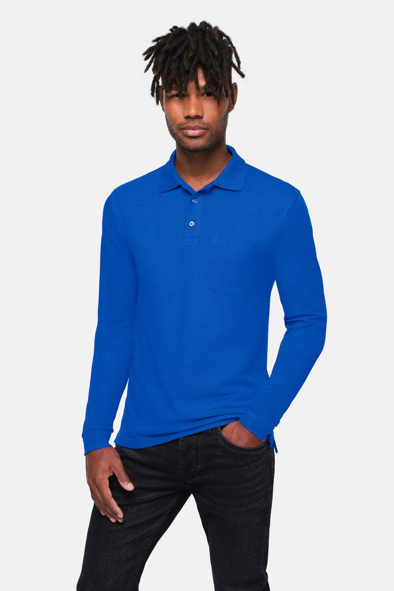 HAKRO Pocket-Longsleeve-Polo MIKRALINAR® ECO - royalblau