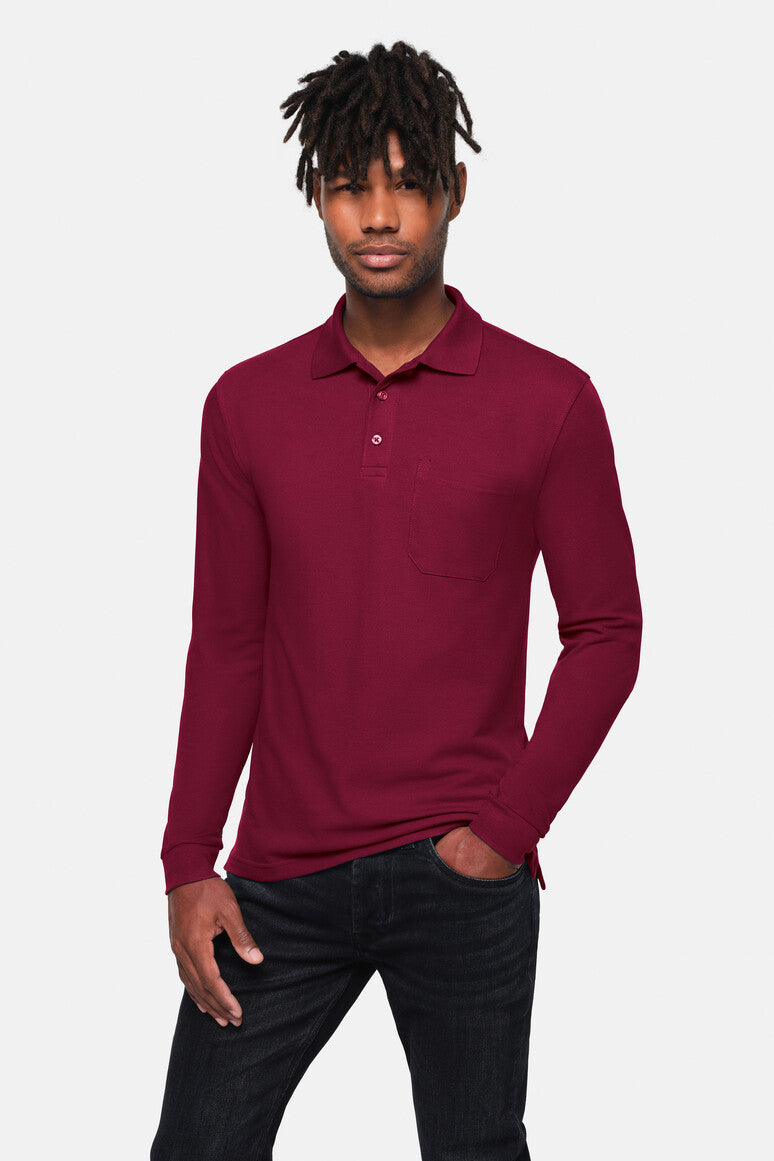 HAKRO Pocket-Longsleeve-Polo MIKRALINAR® ECO - weinrot
