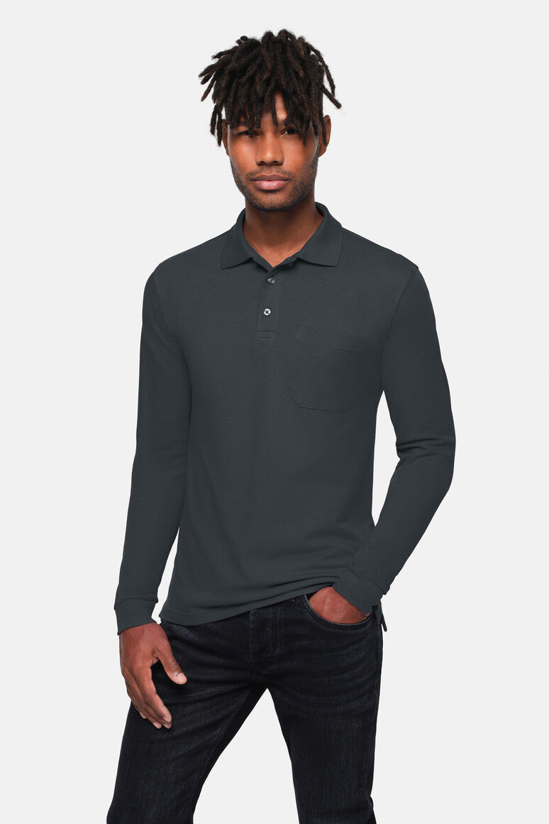 HAKRO Pocket-Longsleeve-Polo MIKRALINAR® ECO - anthrazit